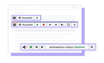 ReadSpeaker webReader-työkalun kuvat, joissa automaattinen vieritys on aktivoitu.